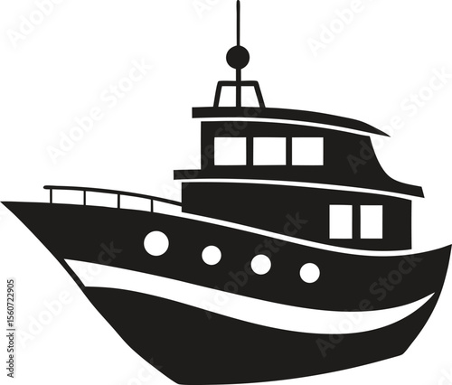 Boat and ship Silhouette Vector with white background and editable
