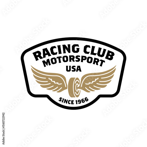 Motorsport racing Club logo template vector design element vintage style for label or badge retro illustration.