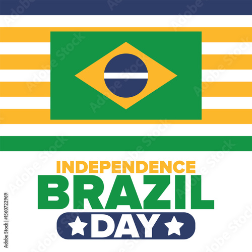 Brazil Independence Day. Happy national holiday. Freedom day. Celebrate annual in September 7. Brazil flag. Patriotic brazilian design. Poster, card, banner, template, background. Vector illustration