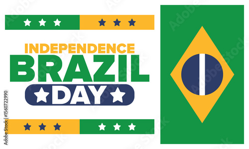 Brazil Independence Day. Happy national holiday. Freedom day. Celebrate annual in September 7. Brazil flag. Patriotic brazilian design. Poster, card, banner, template, background. Vector illustration
