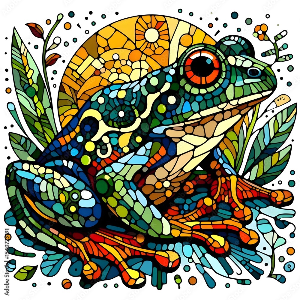 Obraz premium 개구리, 모자이크 기법 디자인 일러스트, jpeg (frog, Mosaic Techniques Design Illustration, jpeg)