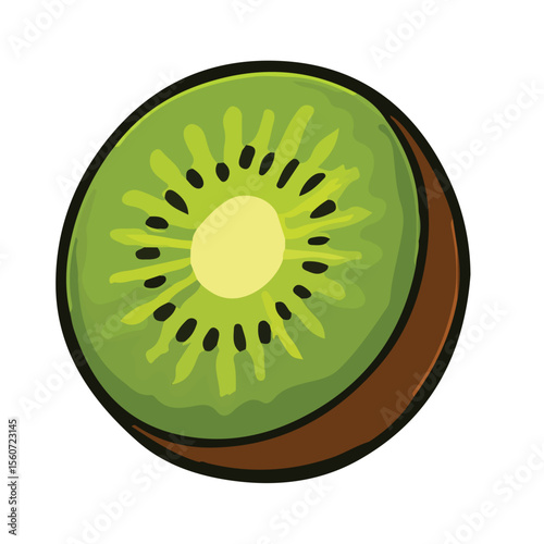 A vibrant, juicy slice of fresh kiwi fruit, a symbol of healthy, sweet, and tropical nature, isolated on white