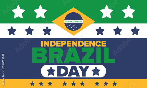 Brazil Independence Day. Happy national holiday. Freedom day. Celebrate annual in September 7. Brazil flag. Patriotic brazilian design. Poster, card, banner, template, background. Vector illustration