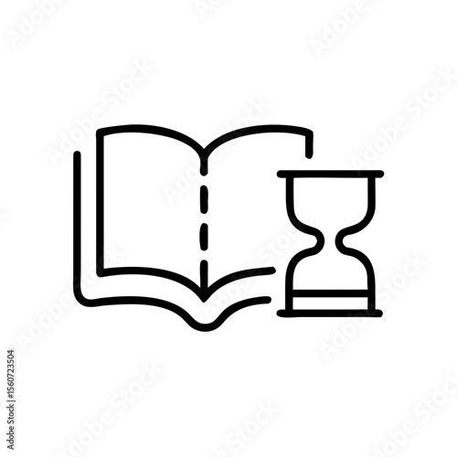Open book and hourglass symbolizing time management concept  