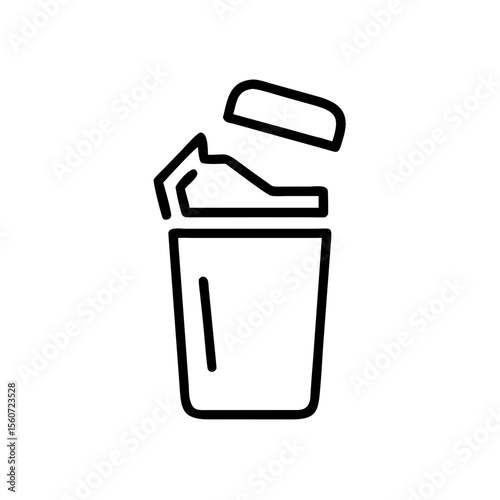 Open trash can with lid removed in minimalist line art style  