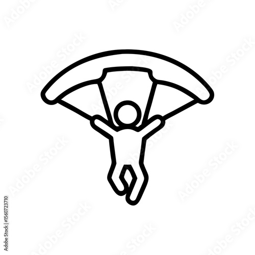 Skydiver descending with parachute in minimalist line art style  