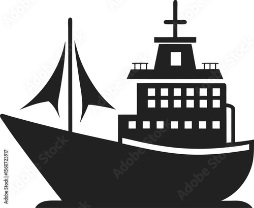 Boat and ship Silhouette Vector with white background and editable