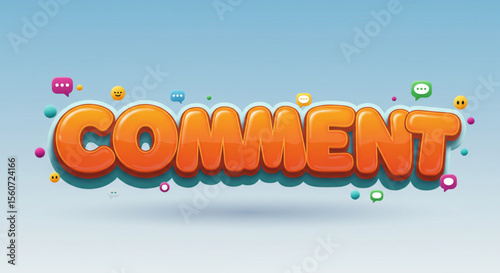 Vibrant 3D Cartoon Style Comment Word Art for Social Media