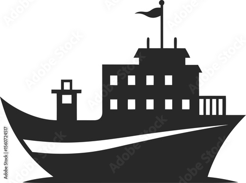 Boat and ship Silhouette Vector with white background and editable