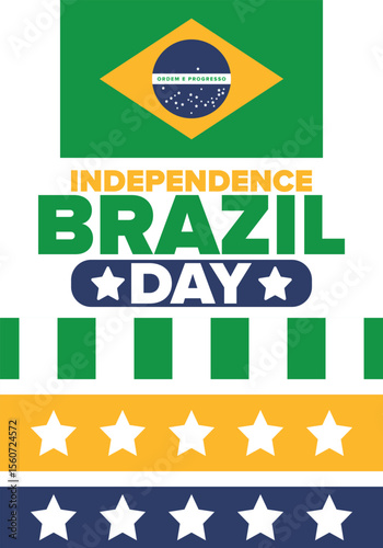 Brazil Independence Day. Happy national holiday. Freedom day. Celebrate annual in September 7. Brazil flag. Patriotic brazilian design. Poster, card, banner, template, background. Vector illustration