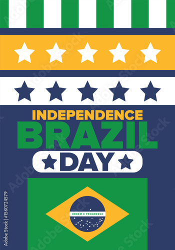 Brazil Independence Day. Happy national holiday. Freedom day. Celebrate annual in September 7. Brazil flag. Patriotic brazilian design. Poster, card, banner, template, background. Vector illustration