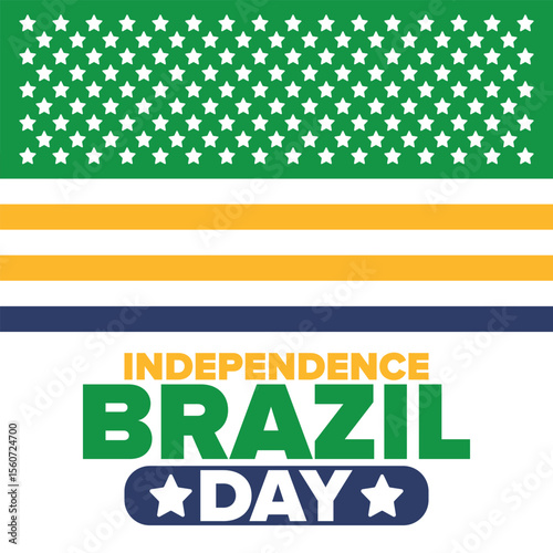 Brazil Independence Day. Happy national holiday. Freedom day. Celebrate annual in September 7. Brazil flag. Patriotic brazilian design. Poster, card, banner, template, background. Vector illustration