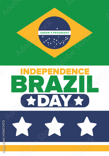 Brazil Independence Day. Happy national holiday. Freedom day. Celebrate annual in September 7. Brazil flag. Patriotic brazilian design. Poster, card, banner, template, background. Vector illustration