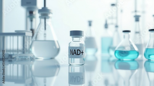 Laboratory vial with nad and scientific equipment for research and innovation