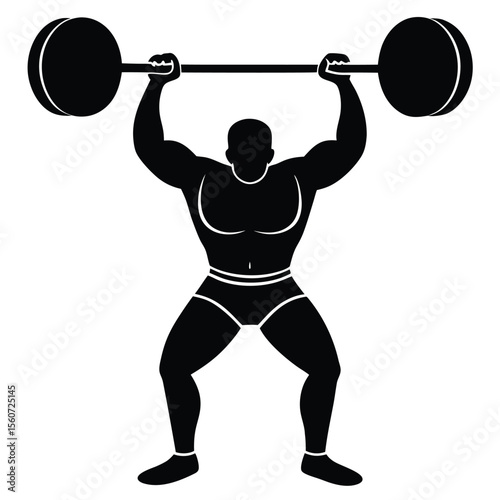 Silhouette of a Weightlifter Lifting a Barbells Overhead Illustrating Strength Power and Athleticism in Sports Representing Muscular Fitness and Bodybuilding