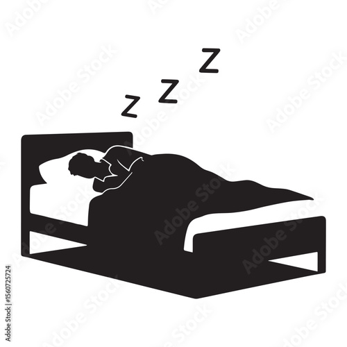 Depicting a person peacefully sleeping in a bed silhouette vector Design.
