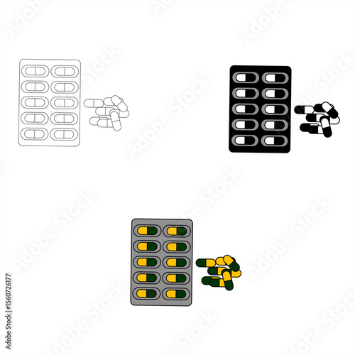 Capsule Blister Pack Icon in Outline, Solid, and Color Style
