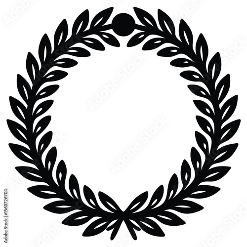 Classic black laurel wreath with a central dot and ribbon detail