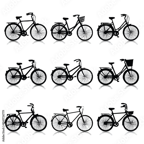 bicycle silhouette set, Black & White silhouette set