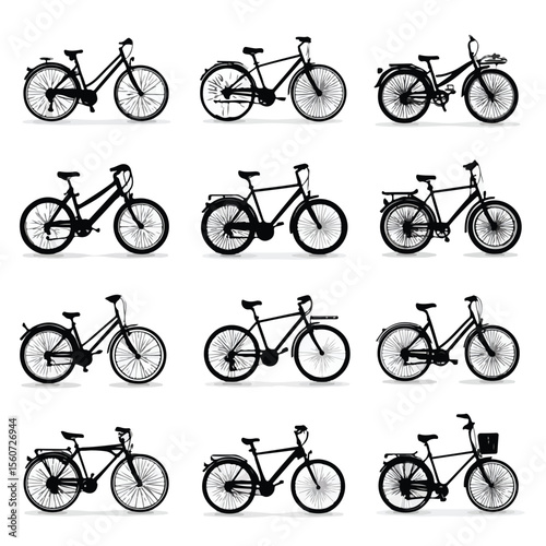 bicycle silhouette set, Black & White silhouette set