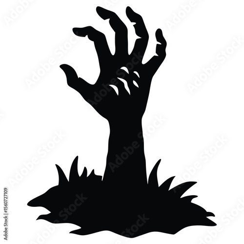 Black silhouette of a zombie hand emerging from the ground