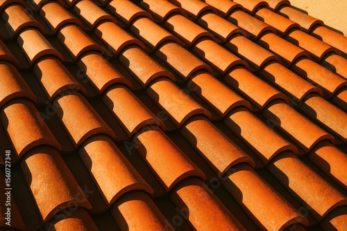Wallpaper Mural Close up of terracotta roof tiles in an overlapping pattern on a mediterranean villa under bright sunlight Torontodigital.ca