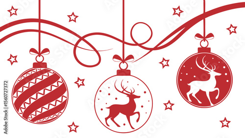 Christmas ornaments with reindeer and stars for holiday decoration and festive season celebration design