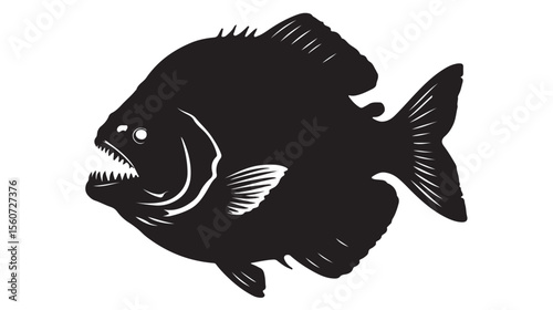 Silhouette illustration of a fierce piranha showing sharp teeth and aggressive appearance
