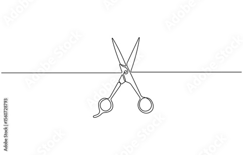 One line continuous stylist scissors symbol concept. Barber haircut beauty salon lifestyle, Isolated on white background vector illustration.