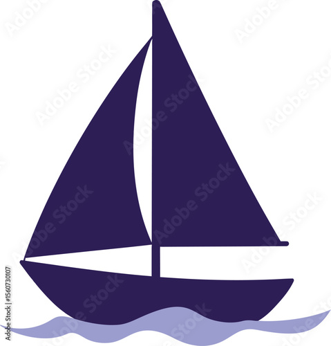 A blue sailboat with a triangular sail is sailing on the water,