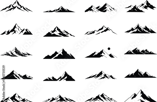 A diverse collection of mountain silhouettes, showcasing the beauty of nature and outdoor adventure