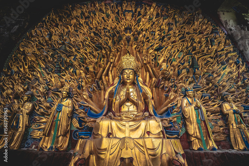 chongqing.china 26.03.2024  Thousand Armed Guanyin Statue at Baodingshan, Dazu Rock Carvings, China