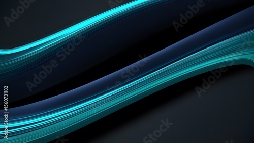 Abstract flowing lines of bright cyan and deep blue on a dark background