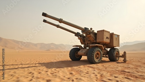 Anti-aircraft system in a deserted Middle Eastern valley