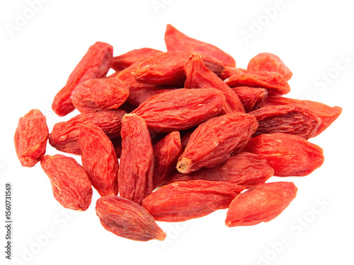 Dried red goji berries isolated on a transparent background