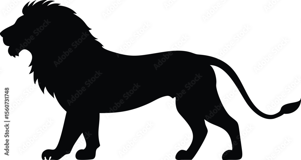 Obraz premium Bold black silhouette of a roaring lion king in profile pose