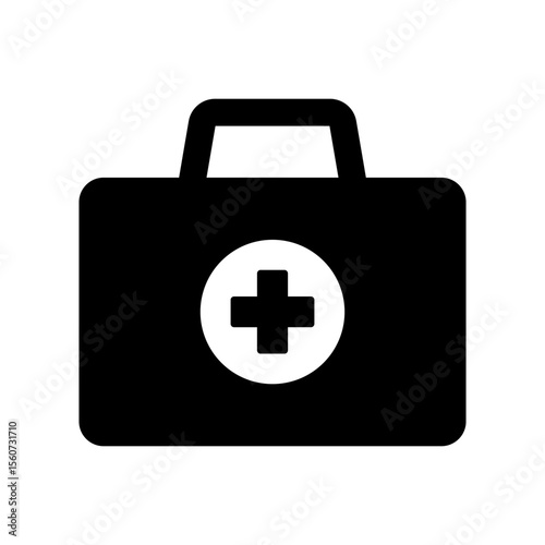 First aid box icon, medical briefcase icon.