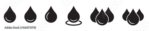 Drop icon. Water drop black icon. Oil drop icons set.
