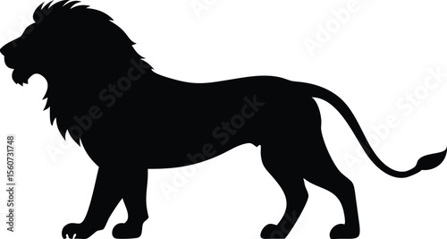 Bold black silhouette of a roaring lion king in profile pose