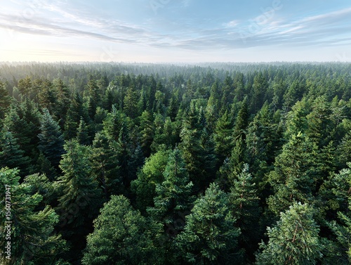 Lush Green Forest Canopy Under Cloudy Sky - Nature & Wilderness View