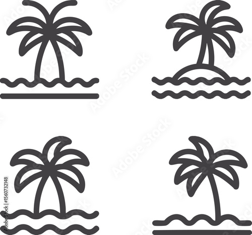 set of tropical palm tree beach icons