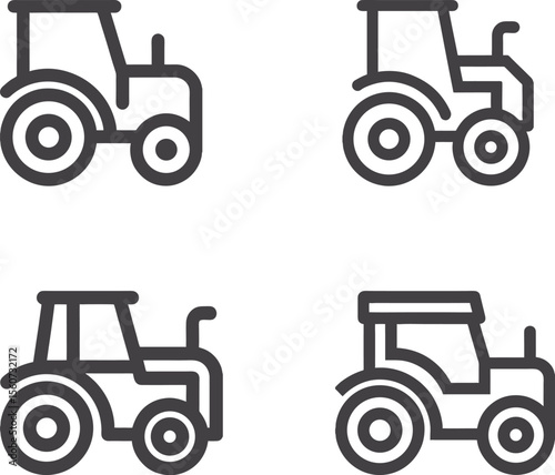 tractor outline icons isolated on white background