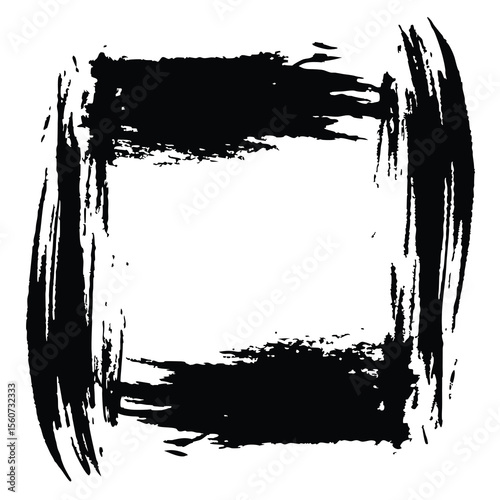 Abstract black brush stroke frame with transparency on a white background