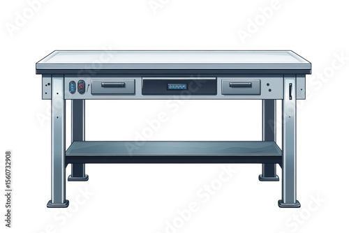 A sleek modern metallic workbench a symbol of precision in a laboratory or professional studio on transparent background