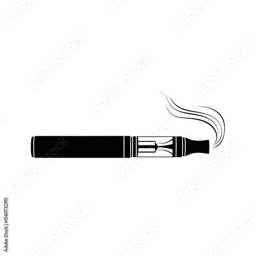 A black electronic cigarette with vapor is isolated on white background