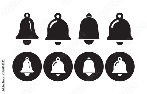 Notification Bell Icon. Mute, Alert, and Message Notification Symbol Set in Black Silhouette. Victor illustration eps 10