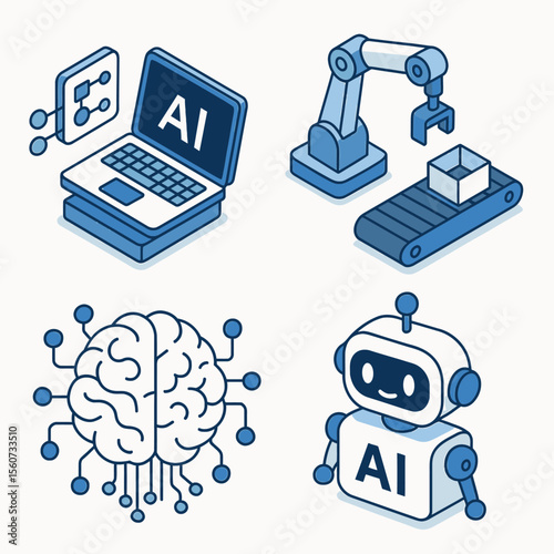 ,Blue artifical intelligence concepts presented as cartoons