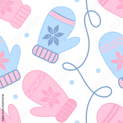 Children's mittens seamless pattern, playful design, winter fashion illustration, light background