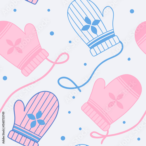Children's mittens seamless pattern, playful design, winter fashion illustration, light background