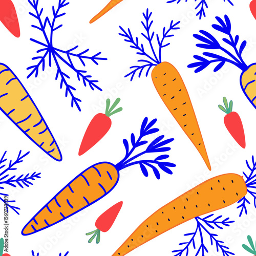 Carrot pattern illustration, colorful design, vegetable art, white background